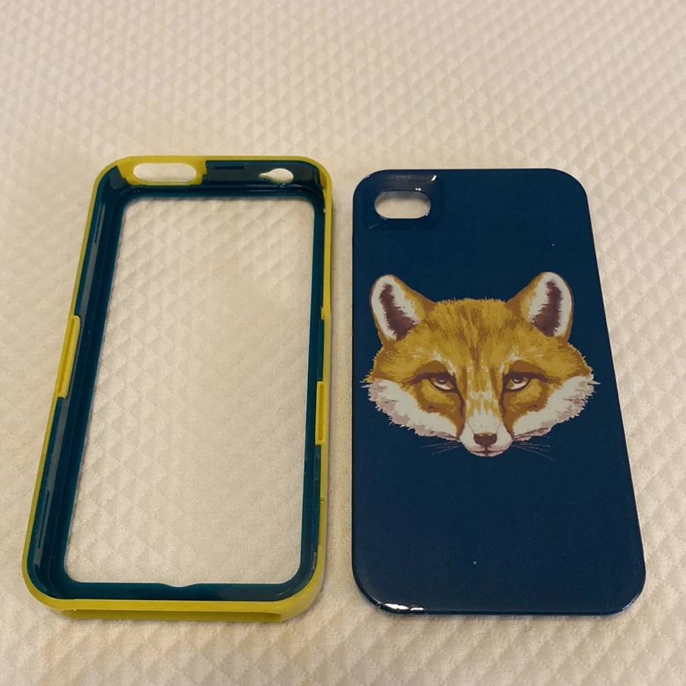 Tory Burch Authentic Green Yellow Snap Apart Hardshell iPhone Case with Fox Head